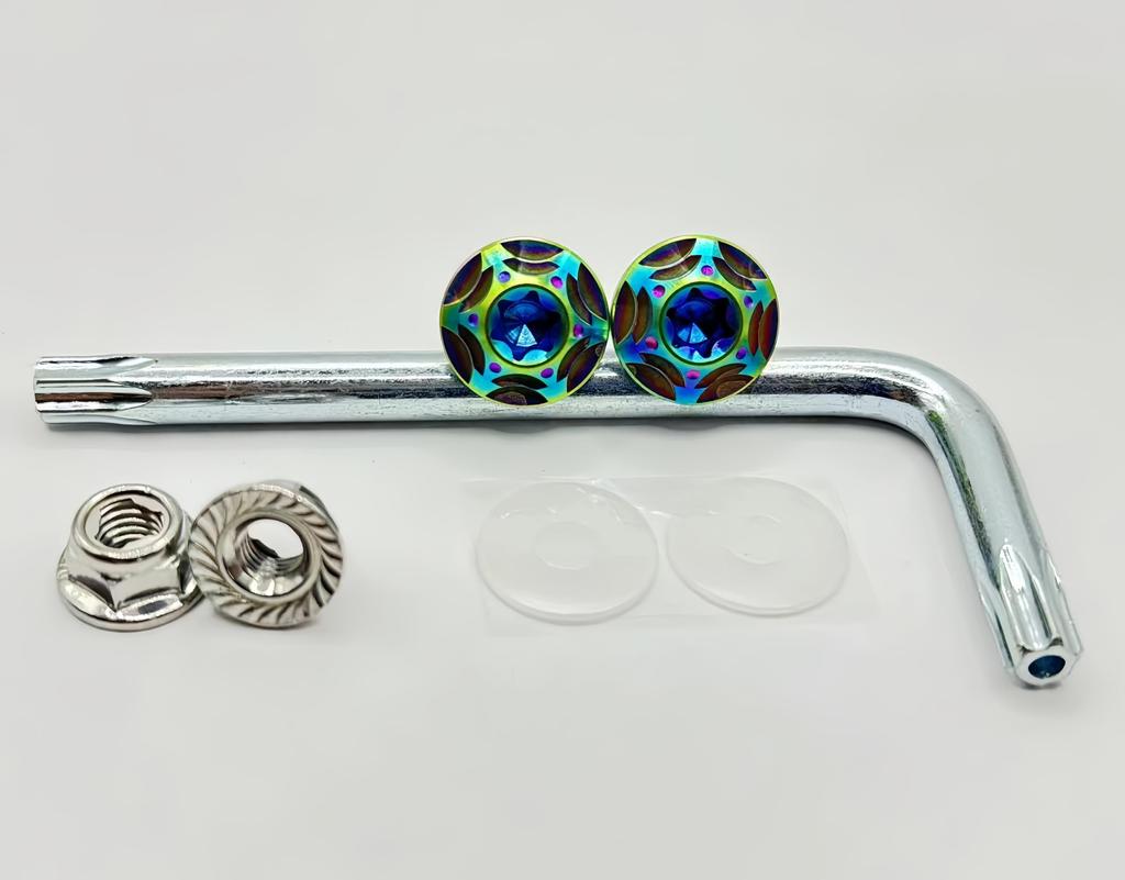 Kuroobaa Titanium Motorcycle License Plate Bolts M6x15mm Snowflake Design, Set of 2 (Rainbow)