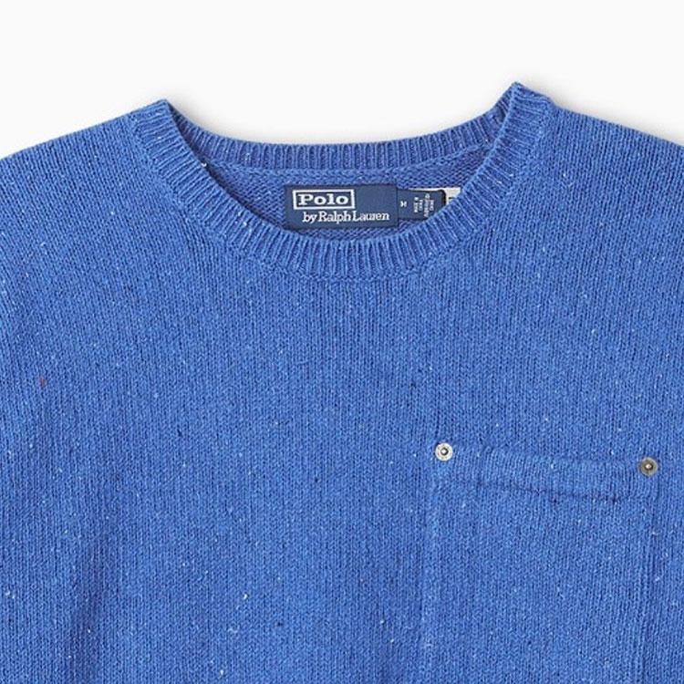 Polo Ralph Lauren Solid Color Pocket Ribbed Crew Neck Pullover Sweater Men sweater Blue 710870045-004