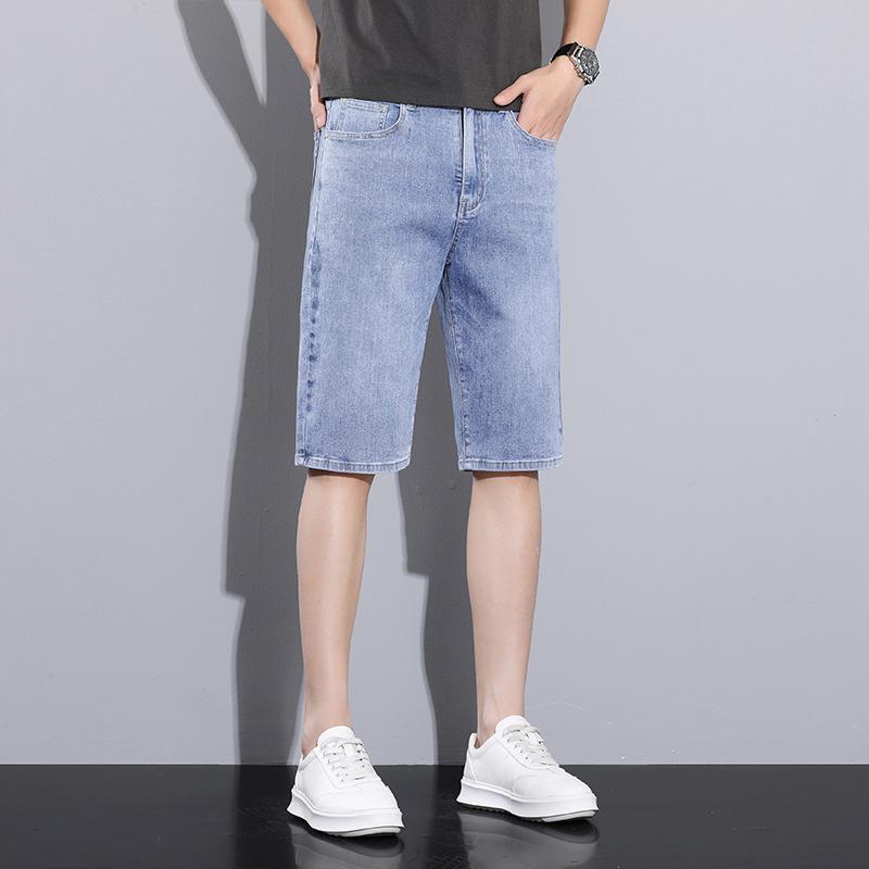 New Summer Men's Denim Cropped Pants Casual Shorts High Waist Mid-trousers