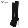 Fashion Eilyken 17CM Platform Heels Woman Over Knee Winter Boot Womens Black Knitting Round Toe Thigh High Long Socks  Lady Shoes