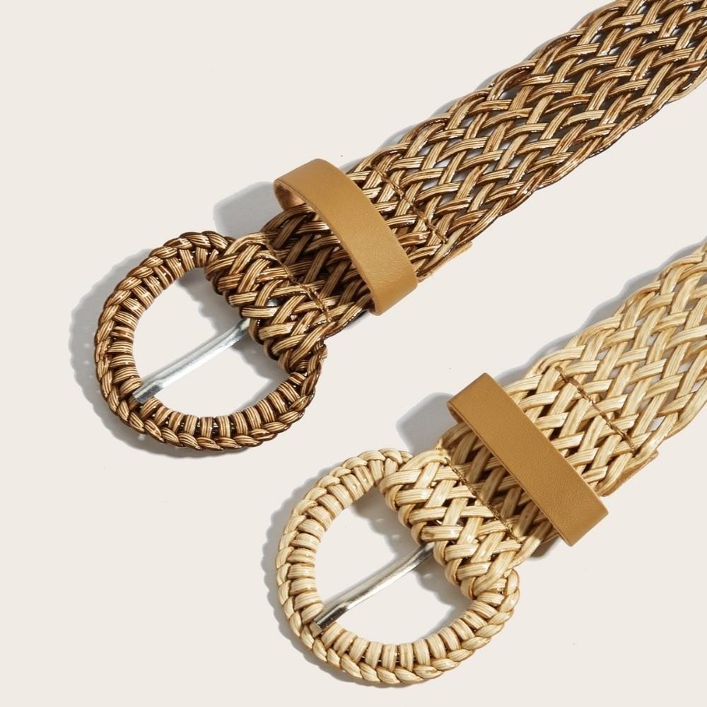 Vintage Stil Geflochtener Taillengürtel Runde Ringschnalle Damen Taillengürtel Rockzubehör