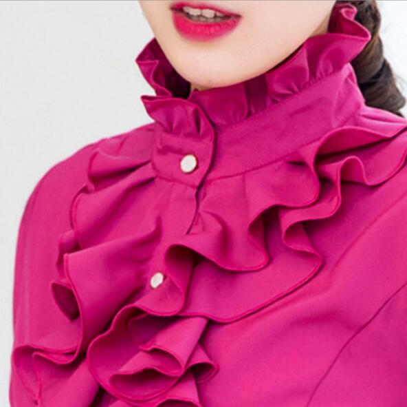 New Stand-up Collar Lace Long-sleeved Shirt Ladies White Shirt Professional Shirt