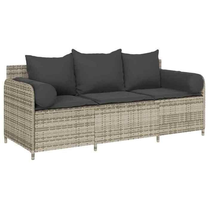 VidaXL Canapé de jardin et coussins 3 places gris clair résine tressée 4104177