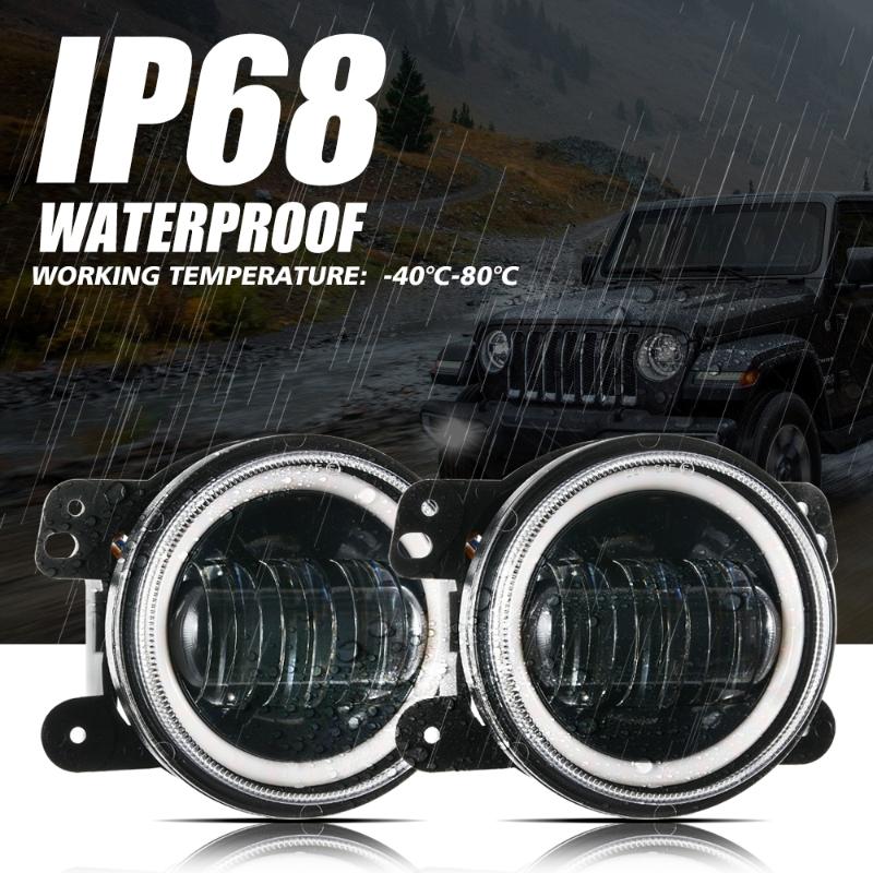 1 Pair 4 Inch Car Front Bumper LED Fog Lights Driving Turn Signal Light with Angle Eyes For Jeep Wrangler 07-18 JK JKU Tj