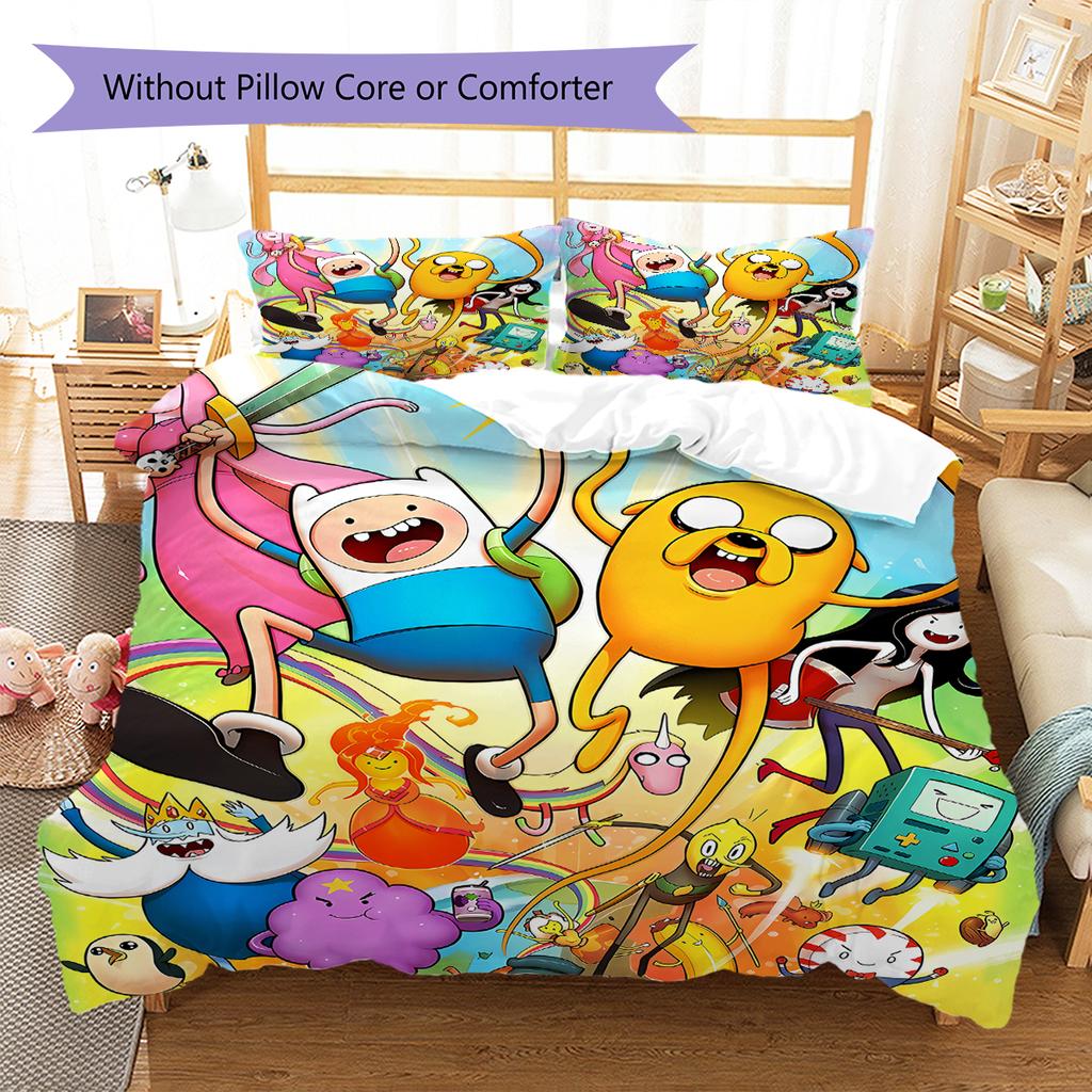 Adventure Time Pattern Bedding,Quilt Set Quilt Cover Pillowcase Home Decoration Birthday Gift (1 * duvet cover + 2 * pillowcase, without core)