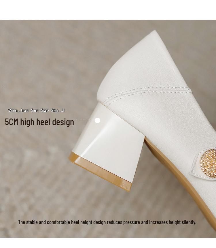 Genuine Leather Chunky Heel Mary Janes - Low-Cut, Soft Sole & Upper for Casual Wear in Spring & Autumn