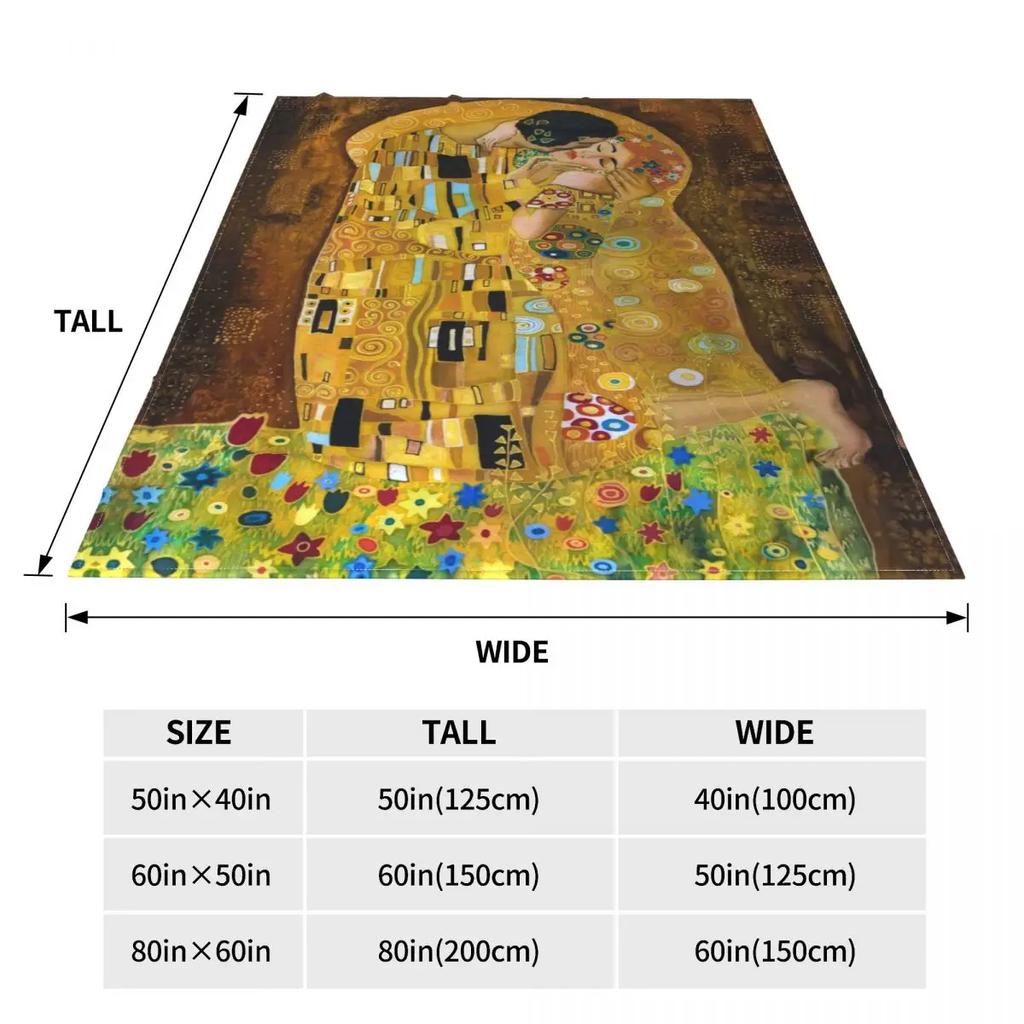 Gustav Klimt The Kiss Knitted Blanket Flannel Abstract Freyas Art Super Warm Throw Blankets for Bed Bedroom Quilt