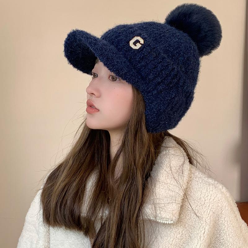 

Шапка женская осенне-зимняя для активного отдыха, для велоспорта, теплая и ветрозащитная вязаная шерстяная шапка, флисовая утолщенная шапка с защитой ушей One Size