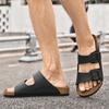 Fashion Male Soft Flats Comfortable Bottom Slippers Summer Beach Sandals Classic Double Button Slippers Leather Soft Walking Half Drag