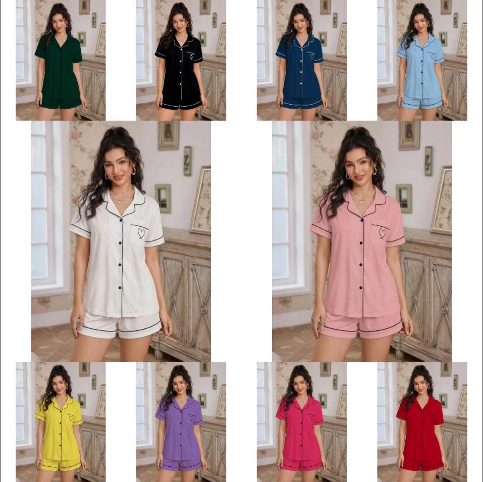Women's Pajama Set Short Sleeve Shirt and Shorts Lounge Set Summer Sleepwear Cardigan Home Suit