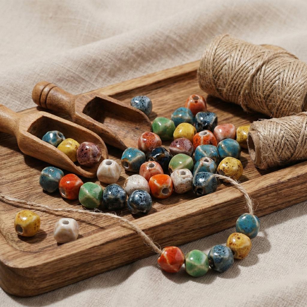 10pcs/Lots Irregular Ceramic Beads Colored Spacer Loose Beads for DIY Necklace Bracelet Keychain Jewelry Making Findings