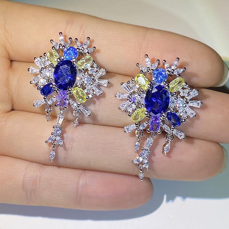 Silver Sale Fashion Purple Orchid Zirconium Micro Inset Stud Earrings Boho Suit Party Birthday Jewelry Gift