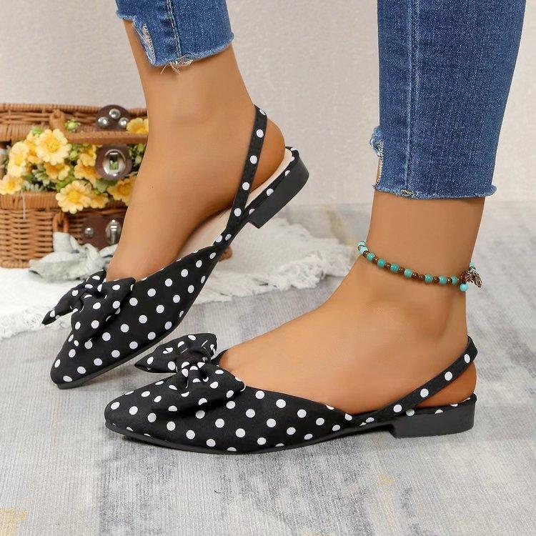 Fashion Pointed Toe Butterfly-knot Women's Fashion Low Heel Sandals Spot Checkered Office Ladies Flat Sandals Elegant Ankle Straps Shoes