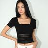 Short-sleeved T-shirt Square Stitching Top Short Top