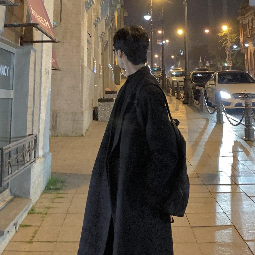 Men's Korean Style Over-the-Knee Wool Winter Coat - Thickened, Mid-Length, Loose Fit