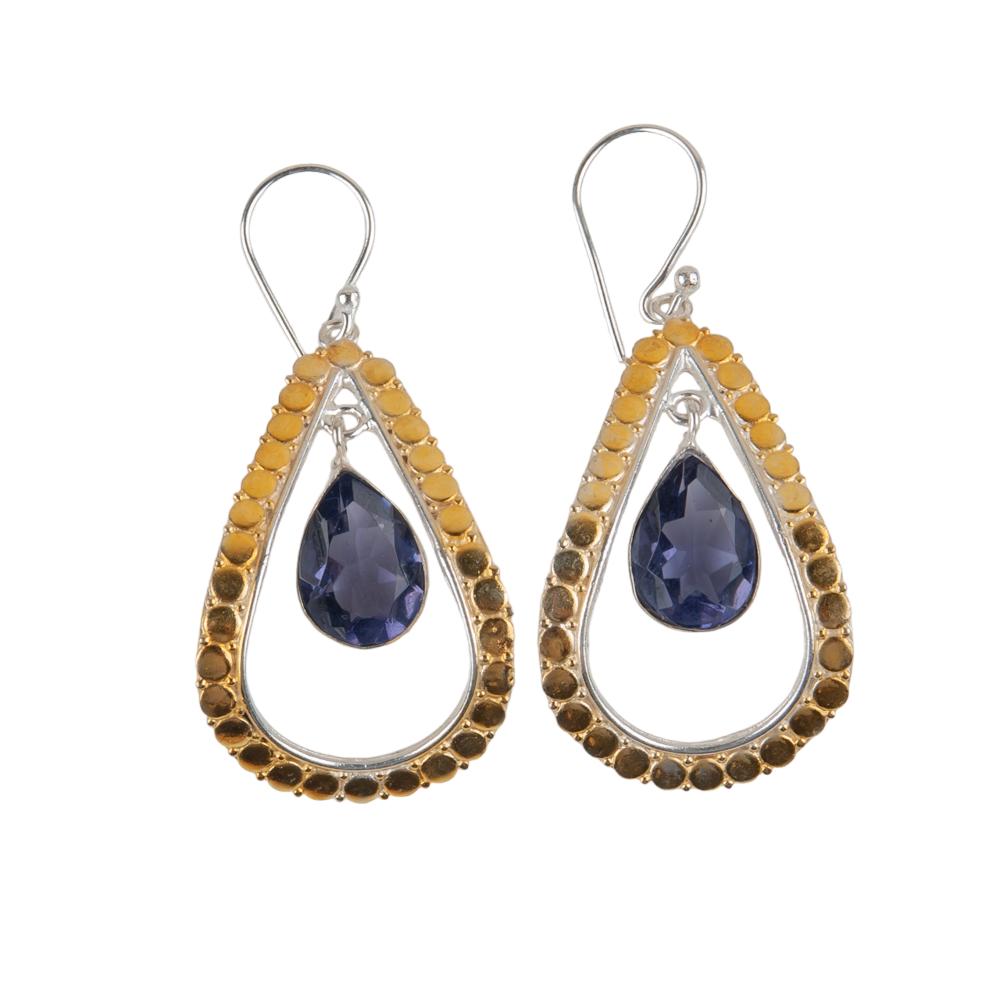 Iolite Gemstone 925 Sterling Silver Jewelry Handmade Earrings 2.27" Gift For Mom EE-82-6