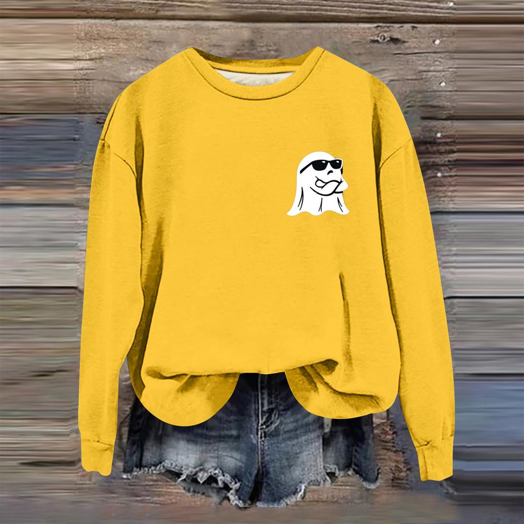 Women's Fashion Casual Long Sleeve Halloween Printed  Neck Sweatshirt
