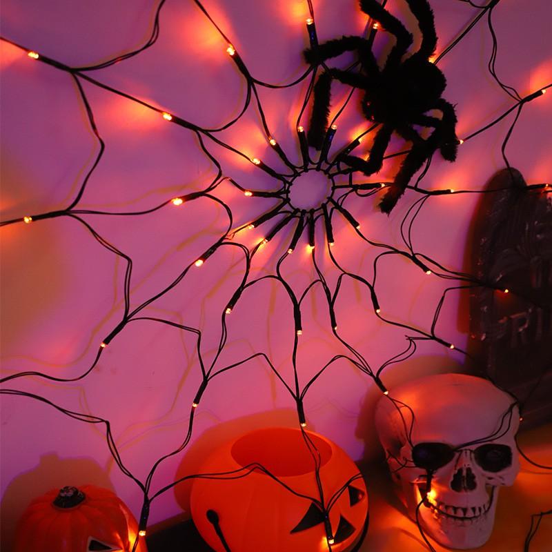 Halloween Spider Web Light String LED Decorative Lights Outdoor Party Decoration Warm White Purple Orange 70 LEDs IP44 Waterproof