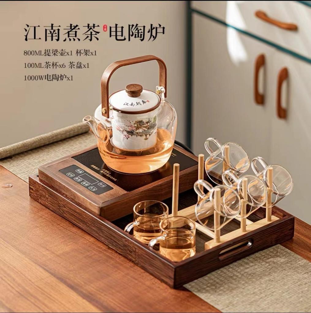 Walnut Electric Ceramic Stove High Power Thickened Glass High Temperature Resistant Steaming Tea Pot Tea Stove Set with Handle