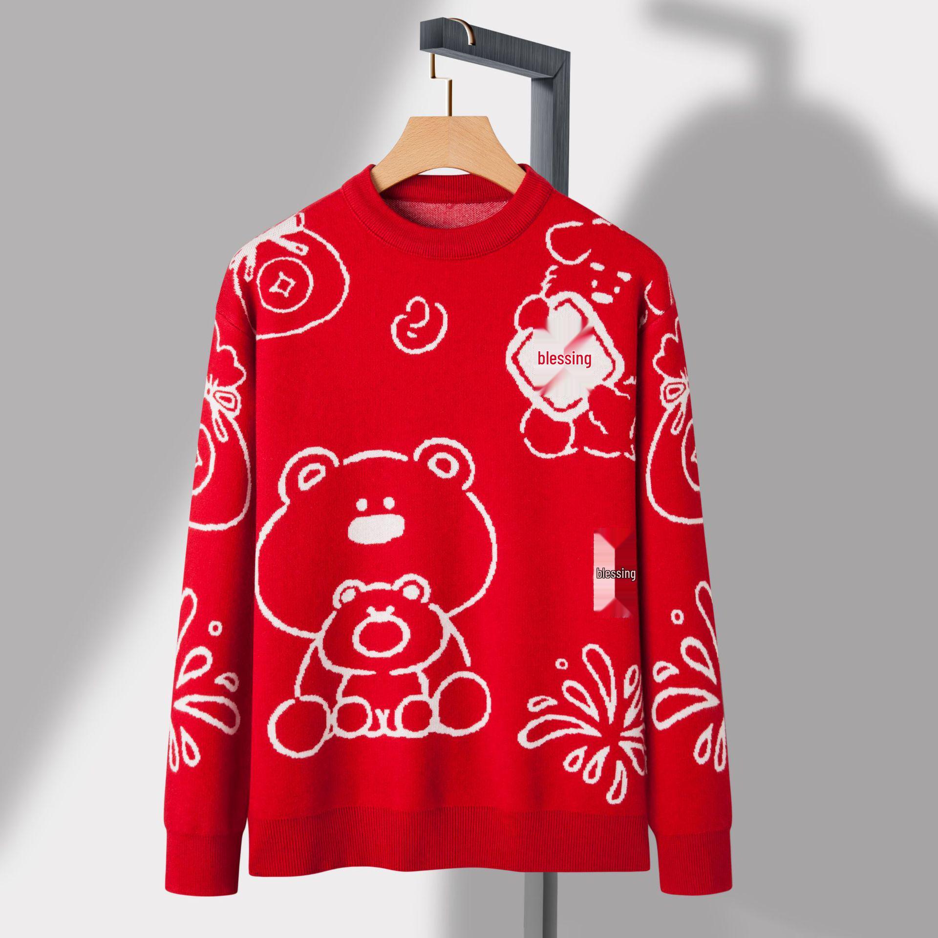 

Unisex Winter Knitwear: Stylish Long Sleeve Men s Round Neck Sweater 115 (Weight 130-150 jin) червоний