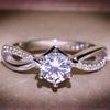 V Chevron Solitaire Ring CopperCZ Paved Promise Engagement Ring for Women Wedding Jewelry