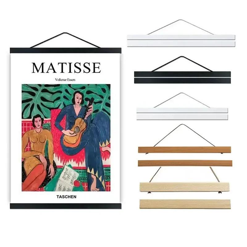 Cornice magnetica per poster in legno di teak, porta foto migliorato, per gestire stampe su tela, opere d'arte arrotolabili