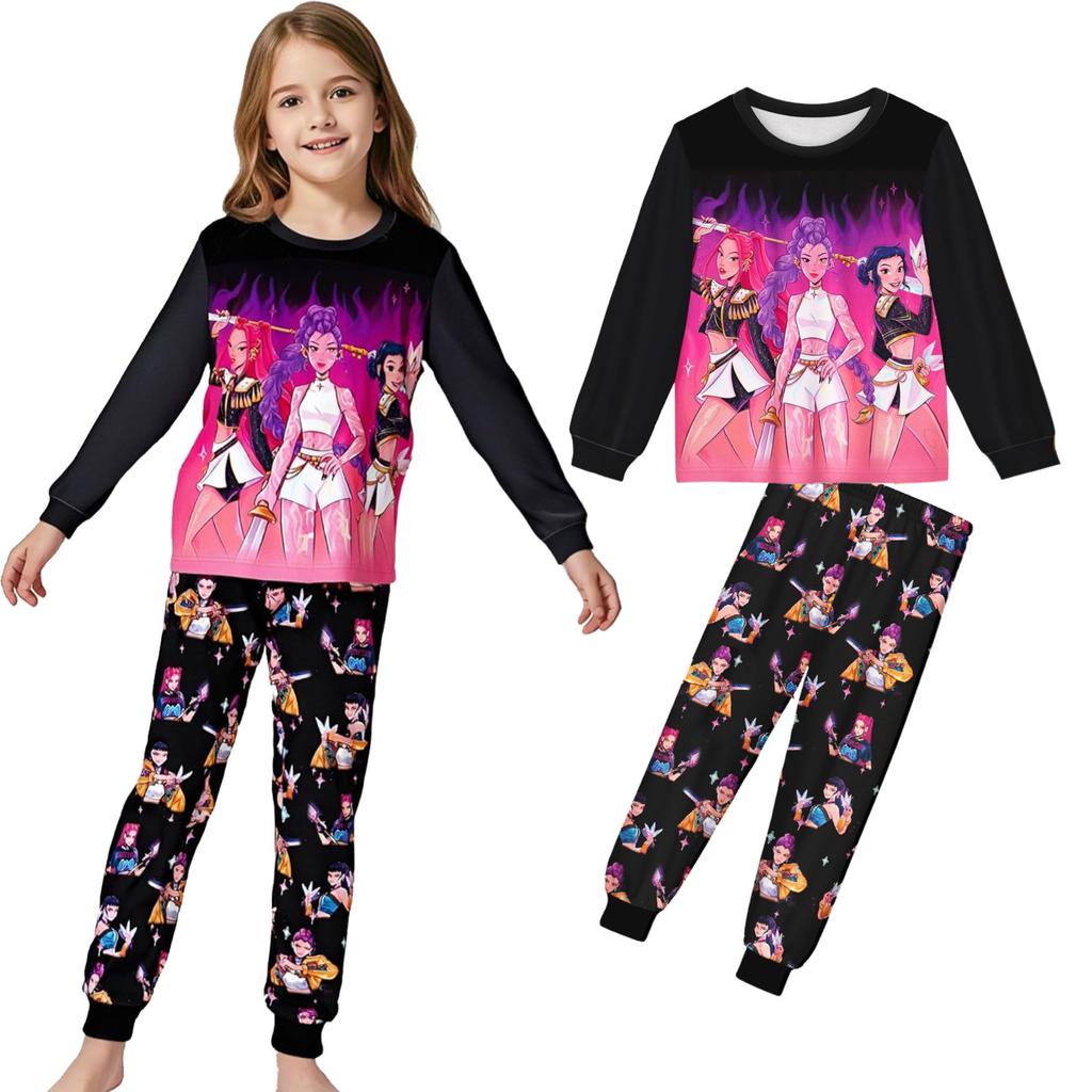 KPop Demon Hunters Autumn Winter Cute Cartoon Children's Long Sleeved Home Clothes Soft Comfortable Pajama Set