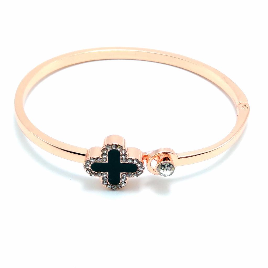 Korean Fashion Four-Leaf Clover Rose Gold Open Bangle - Versatile & Stylish Bracelet