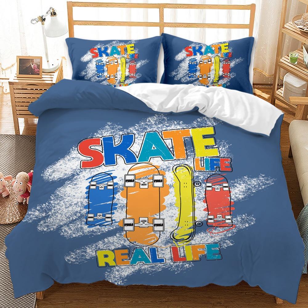 3D Printed Skateboard Bedding Set Sports Down Duvet Cover Pillowcases 2/3 Pieces for Boys Room Hip-hop Style Quick Drying Quilt Cover