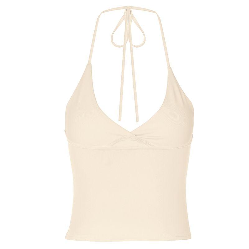 

Gusty Street American Style Sexy Sexy Halter Spaghetti Straps Vest Fashion Retro Hong Kong Style All-Match Backless Tops Women Apricot M