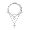 Y2K Retro Cross and Heart Charm Necklace Trendy Collarbone Chain Alloy Neck Jewelry for Women Cool Girls