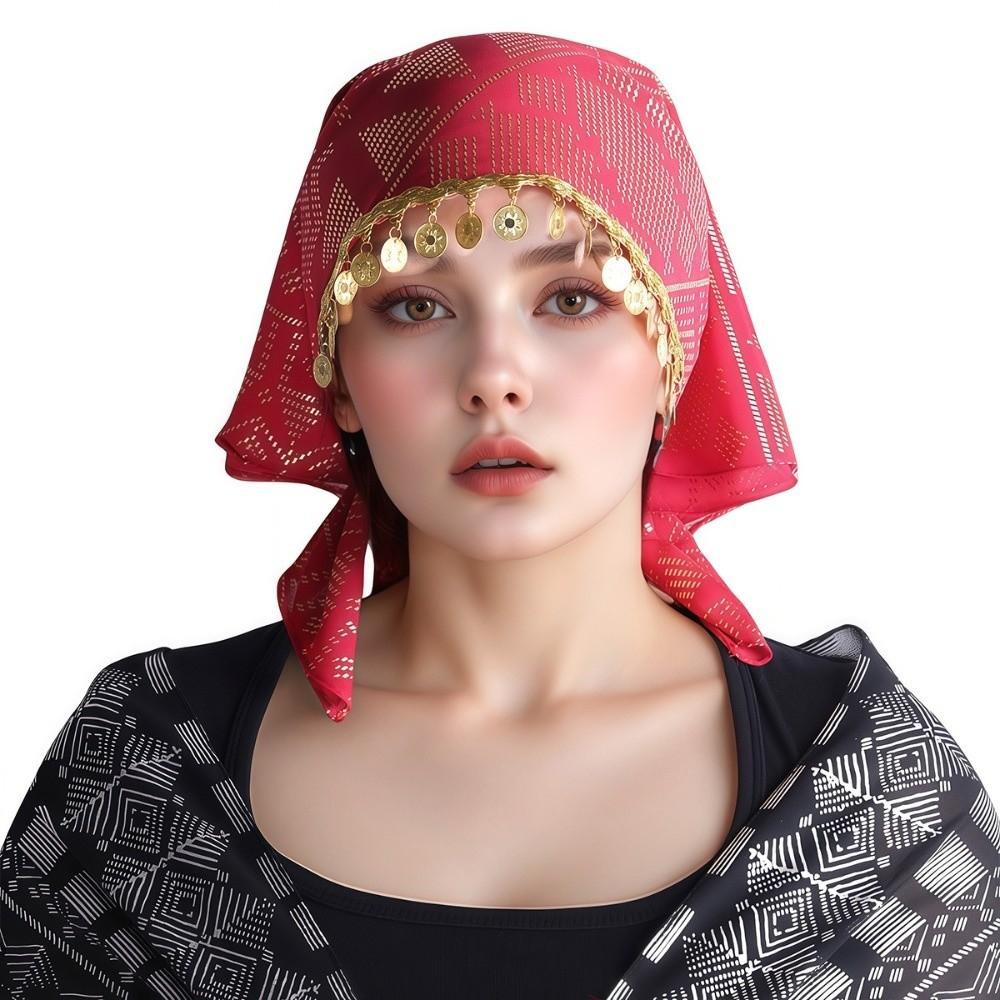 Floral Print Golden Beaded Hijab Breathable Elegant Turban Hat Fashion Triangle Headscarf Eid Gift