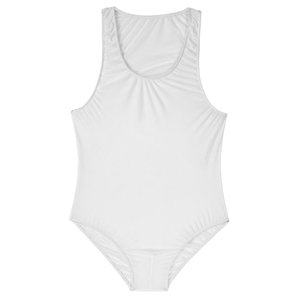 Women One Piece Swimsuits Glossy Stretchy Sleeveless Sports Leotard Swimwear Skinny Jumpsuit