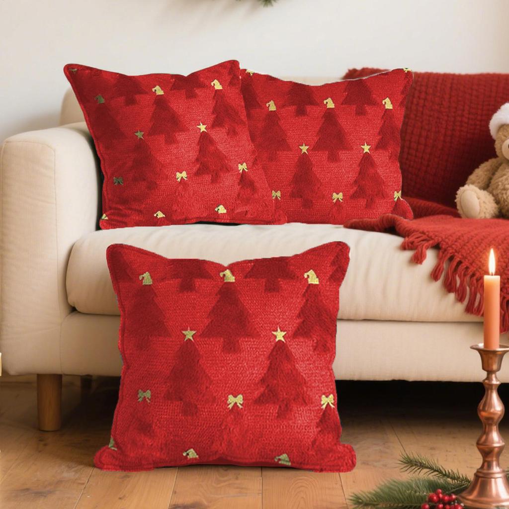 Christmas Cushion Pillow Cover 18x18 Inch Machine Washable Christmas Festive Plush Pillow Cover For Living Room Bed Sofa Bedroom