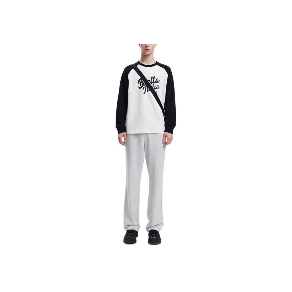 FILA American Style Sweatshirt Autumn Printed Letter Splicing Round Neck Pullover Retro Sweatshirt Unisex sweatshirt Coconut-White F11U339205FIV