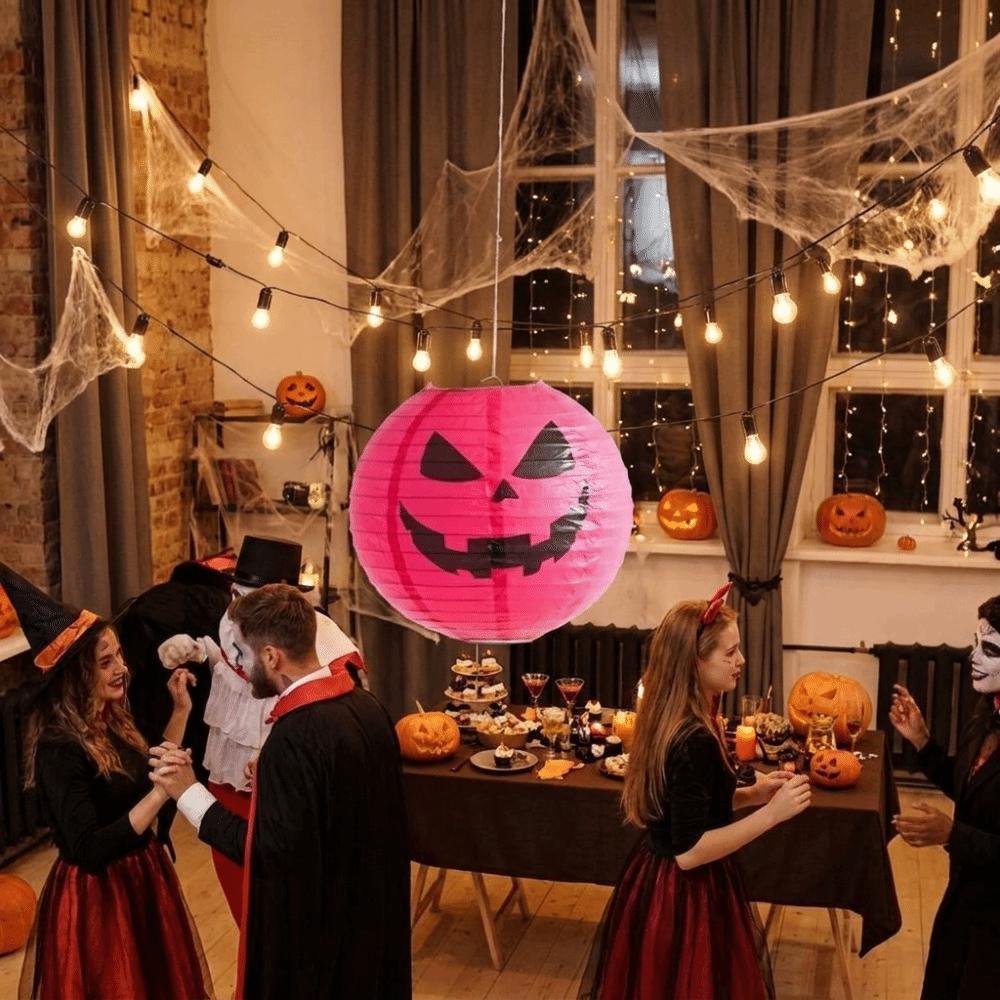 Color-Blocked Pumpkin Paper Lantern Foldable Round Paper Lanterns Hanging Lamp Ball Bar Decoration