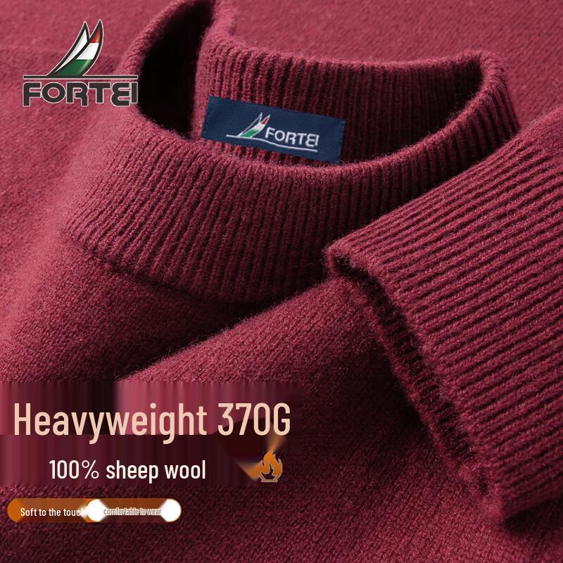 Futing Men's 100% Merino Wool Heavyweight Round Neck Pullover Sweater