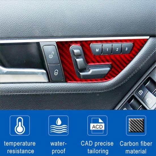 Red Carbon Fiber Seat Console Button Cover For Mercedes-Benz C-Class W204 Type A