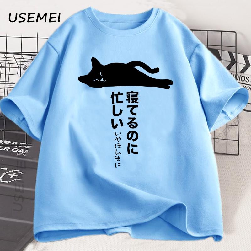 

Funny Lazy Cat T-shirt Men Women Japanese Streetwear T Shirt Cotton Short Sleeve Round Neck Tee Shirt Retro Men s Clothing Top 4XL