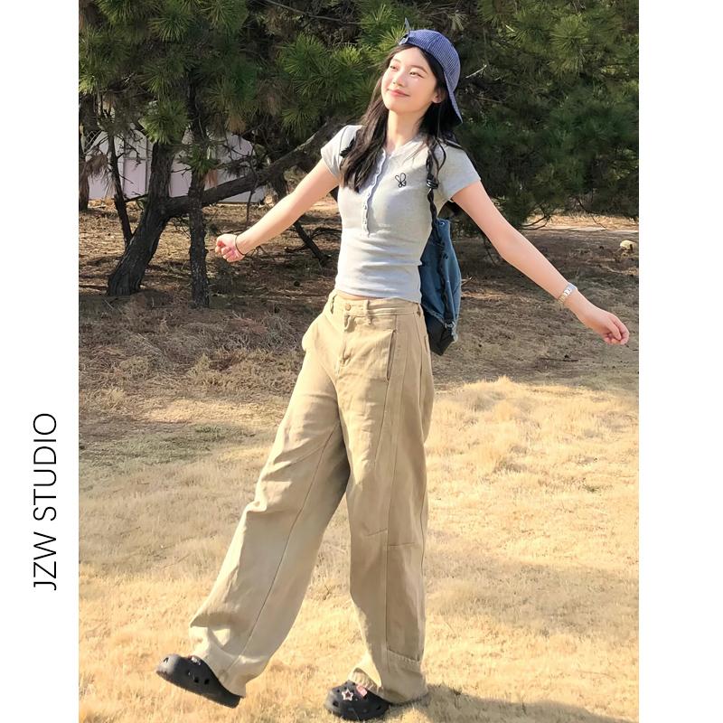 Autumn Winter Solid Color Loose Casual Wide Leg Jeans Women High Waist All-match Denim Straight Pants Trousers