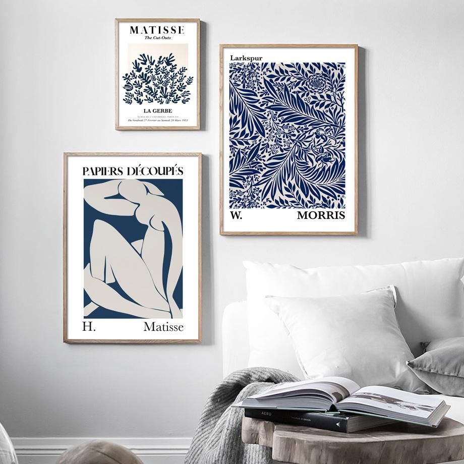 Navy Blue Abstract Matisse William Morris Wall Art Print Canvas Painting France Flower Nordic Posters Decor Pictures Living Room
