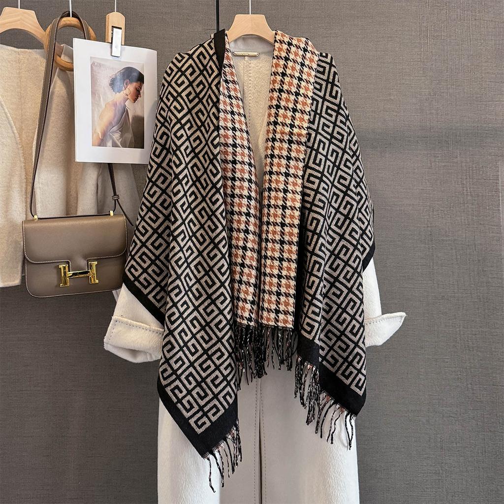 Winter Cashmere Scarf Women Double-Sided Jacquard Female Shawl Wrap Scarves Thick Warm Blanket Tassels Pashmina