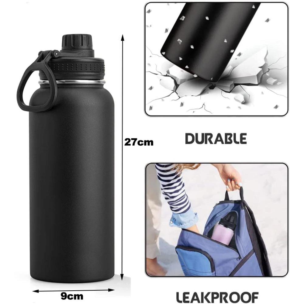 Bouteille d'eau de sport isotherme sous vide en acier inoxydable 1000 ml avec couvercle de voyage 100% étanche, avec poignée de survie en paracorde, 32 oz