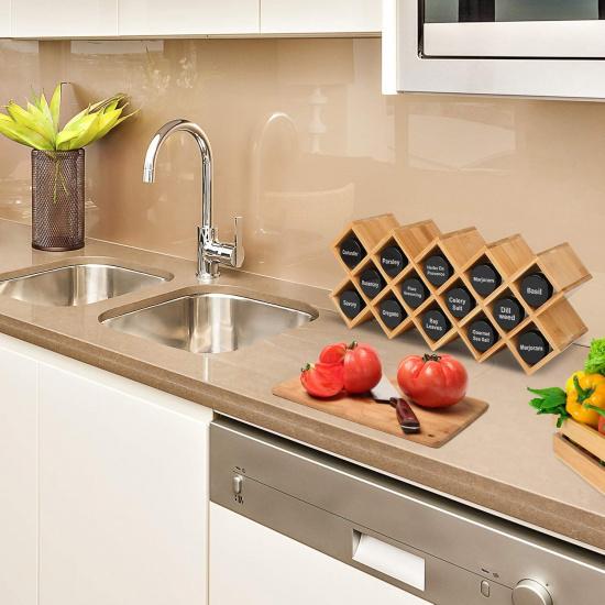 Phyllia Bamboo Spice Rack Organizer 4-Tier Countertop Organiser, Criss-Cross Kitchen cabinet Free-Standing Countertop Storage shelf Fit for Spice