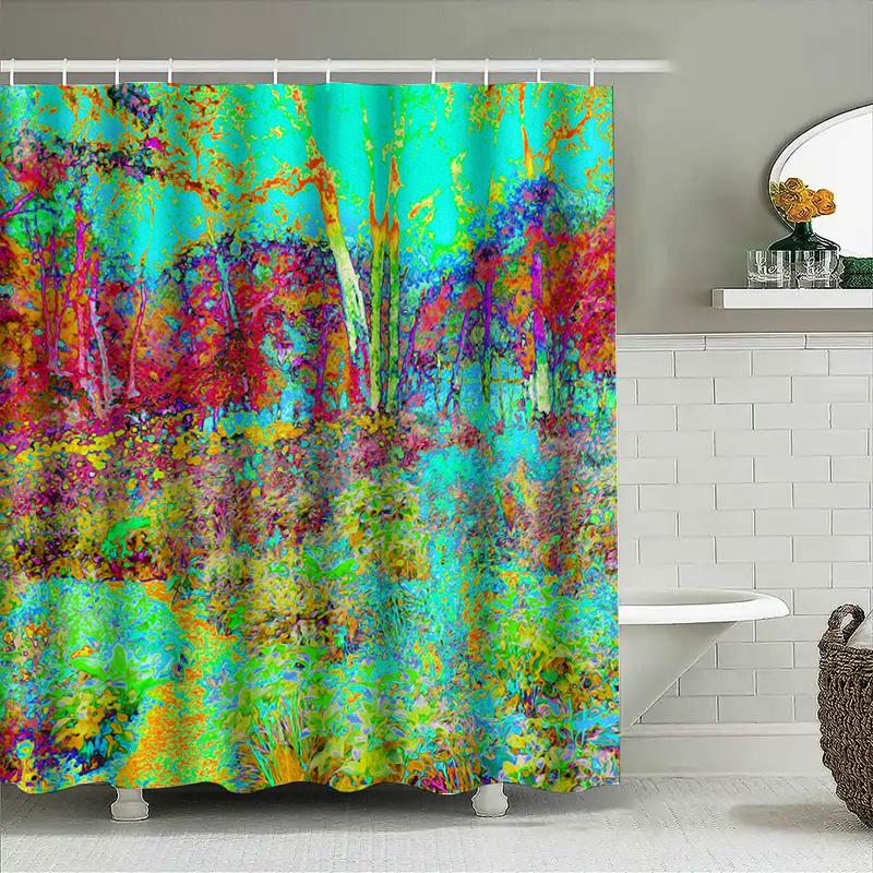 Artistic Shower Curtain With Multicolored Trees: Add A Splash Of Color To Your Bathroom Decor (128 Characters)