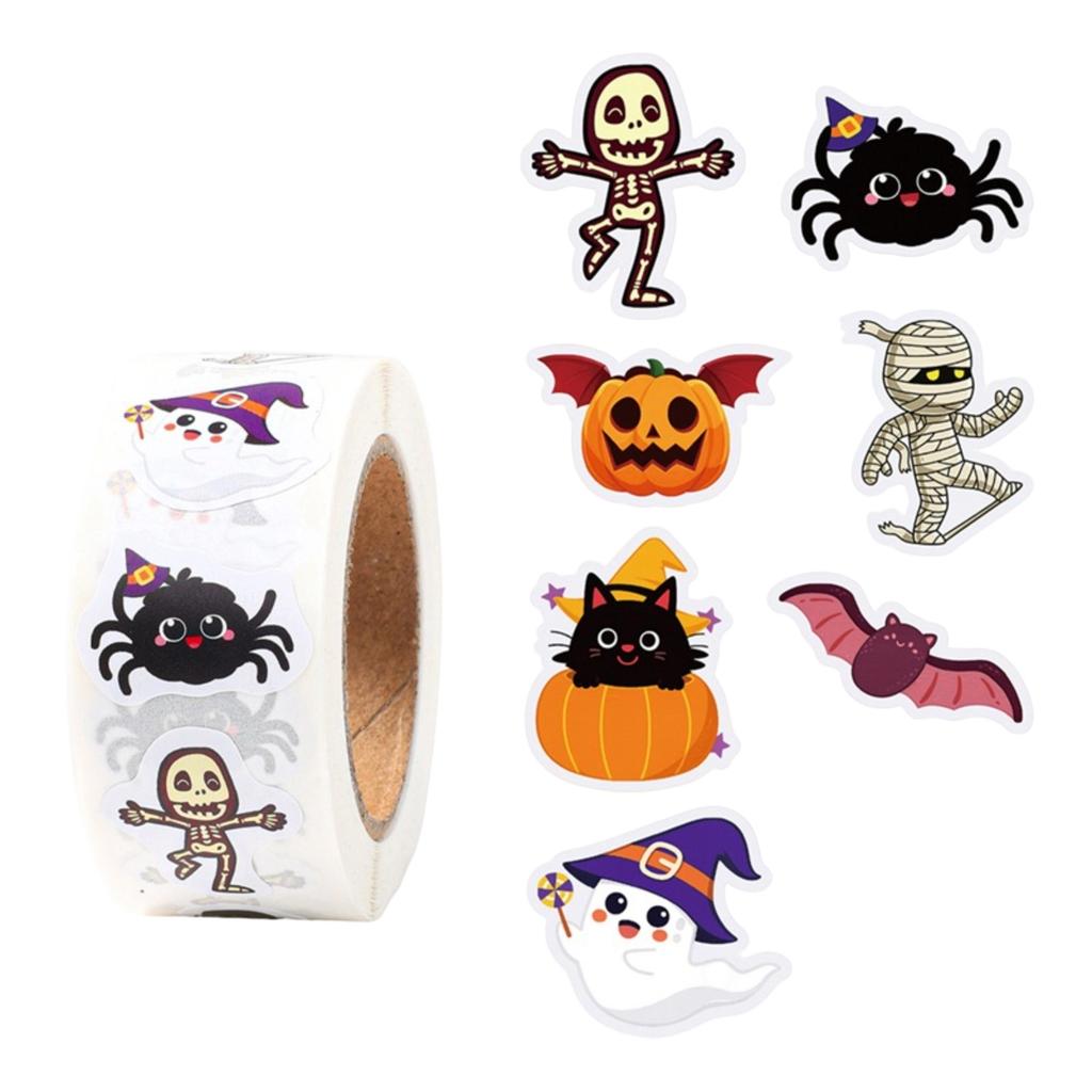 500 Pack Halloween Stickers - Assorted Designs for Party Favors, Bags and Kids Crafts