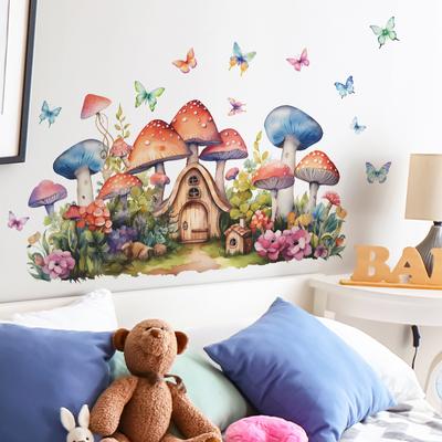 Cartoon Painting Butterfly Mushroom House Bedroom Living Room Wall Beautification Decorative Wall Stickers