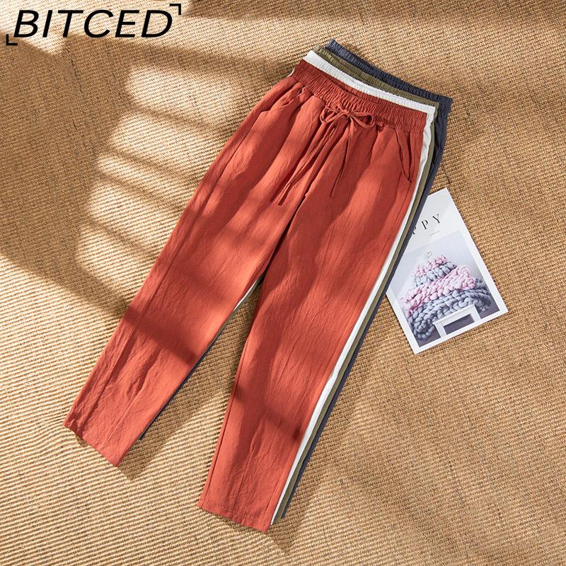 BITCED 9 Color Pure Cotton Nine Point Trousers Spring Summer Slim Straight Loose Casual Pants Women Solid Color Harem Pants