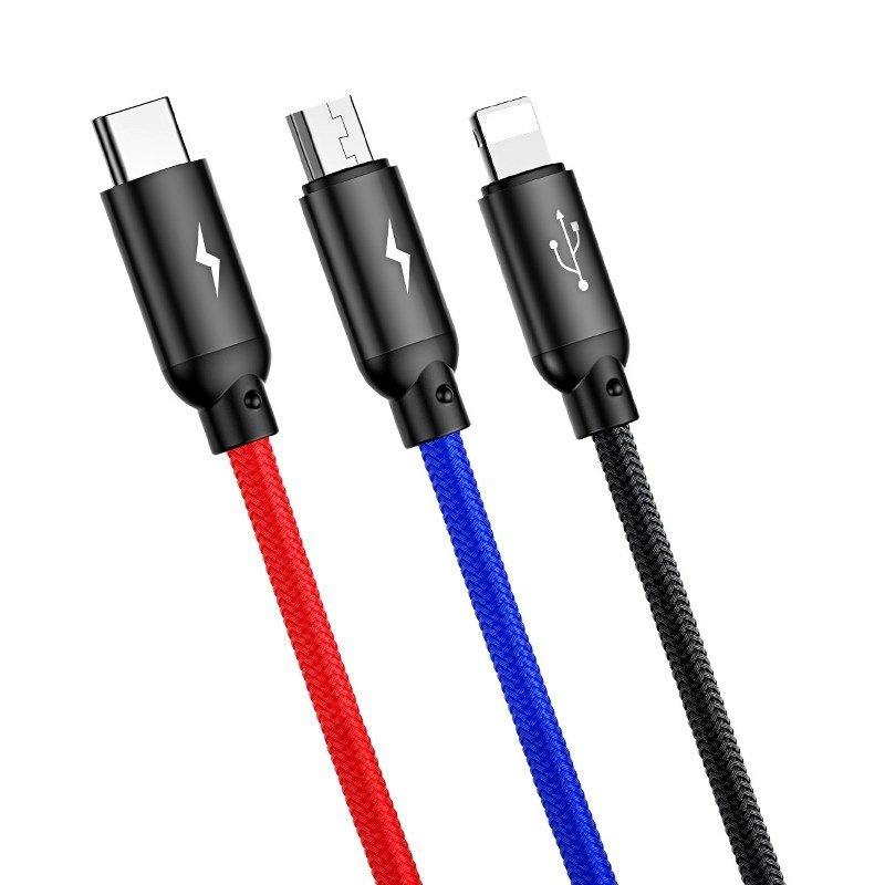 Kabel Usb Baseus 3W1 Usb-C / Lightning / Micro 3A 1.2M (Czarny)