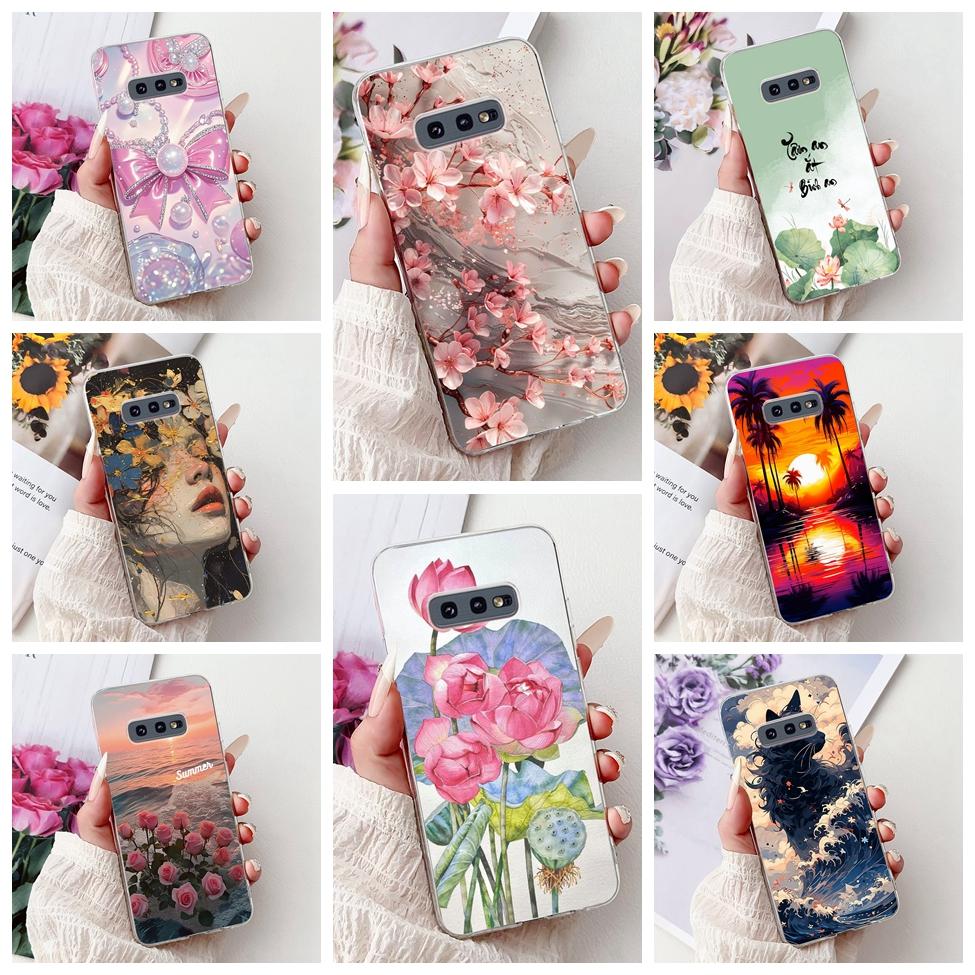 Clear For Samsung S10e Case Cover Luxury Butterfly Love Fashion Flowers Cool Funny Painted Soft Phone Case SM-G970F SM-G9700